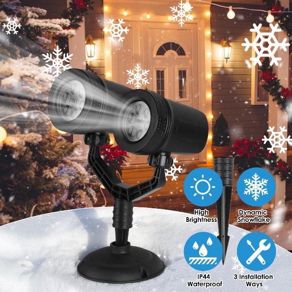 Xmas Outdoor Lighting Decorations - Рождественский проектор-снежинка с двумя светодиодными головками,